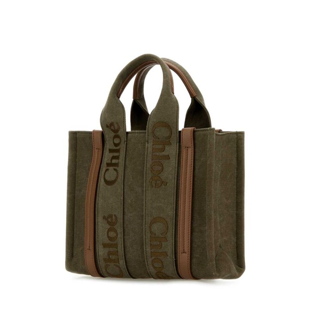 Chloe Women Khaki Canvas Small Woody Shopping Bag - Picture 2 of 2